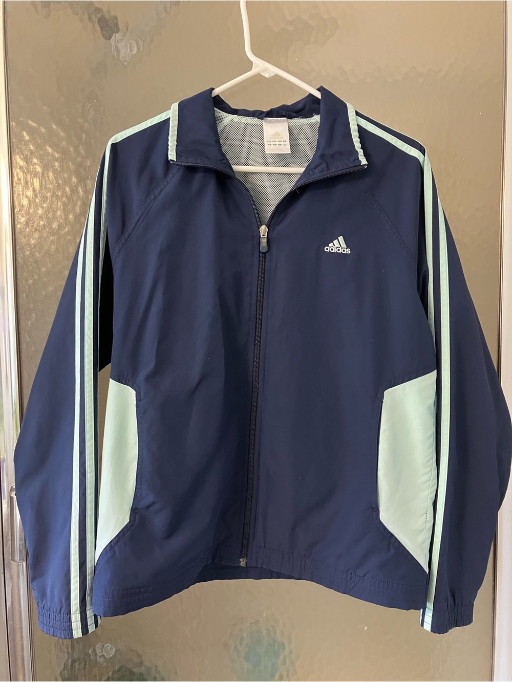 Adidas Women’s Colorblock Track Jacket Navy/Light Blue Full Zip Mesh Lined Large
